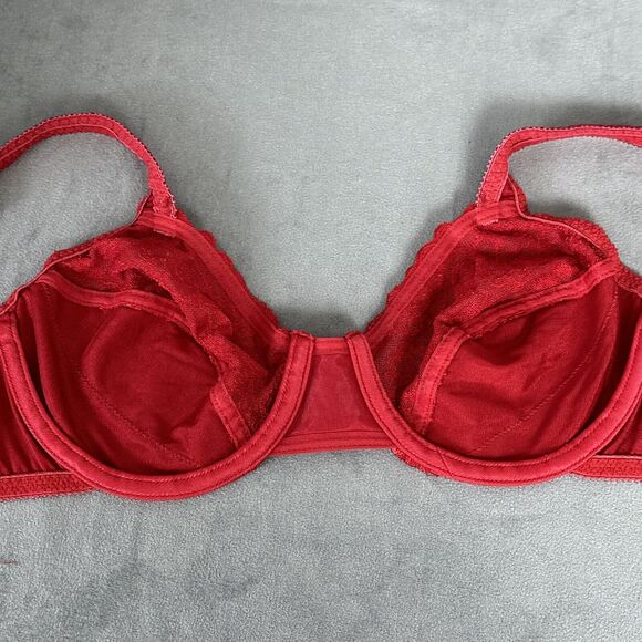 Vintage Vassarette Bra Size 34C Second Skin Satin Red Lace Underwire 75-014 - Picture 7 of 10